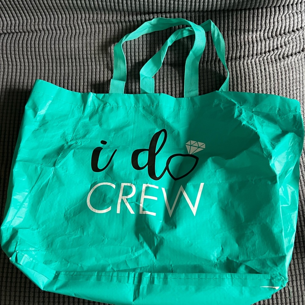 Teal “I Do” Crew bag for wedding events